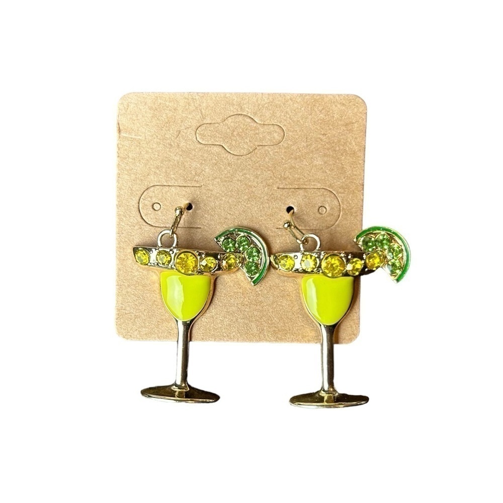 Tropical Margarita Earrings with a Slice Of Lime with Fish Hook Piercing - Picture 8 of 10
